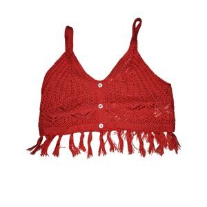 Madden NYC Cropped Crochet Bralette Fringe Top Womens Shirt Size Small (447)